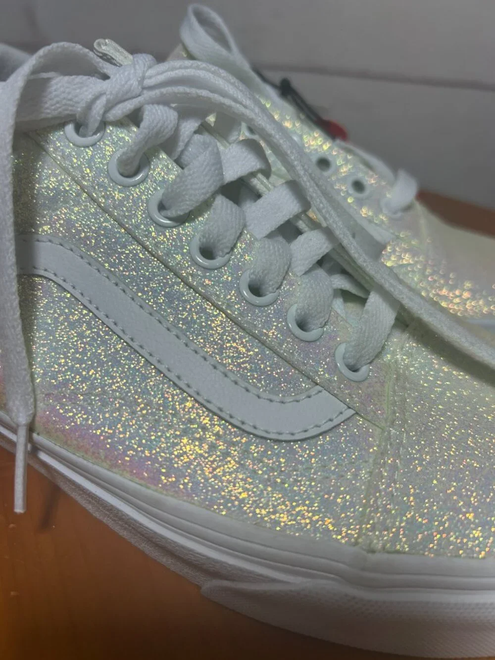 VANS Old Skool womens 8.5 UV Glitter Pink/White ow Top Lace-Up Sneakers NWT